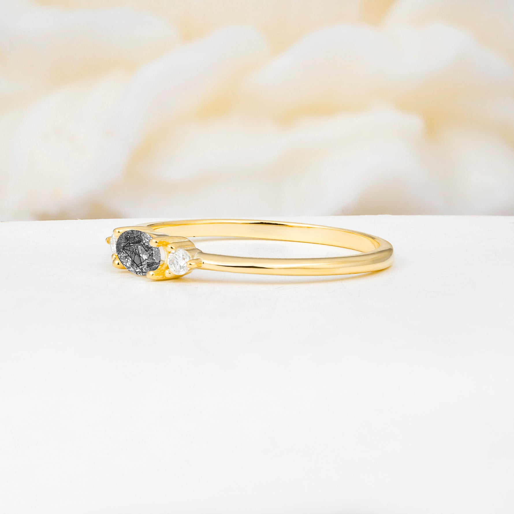 SR13313 Black Rutilated Quartz Ring - White-Gold