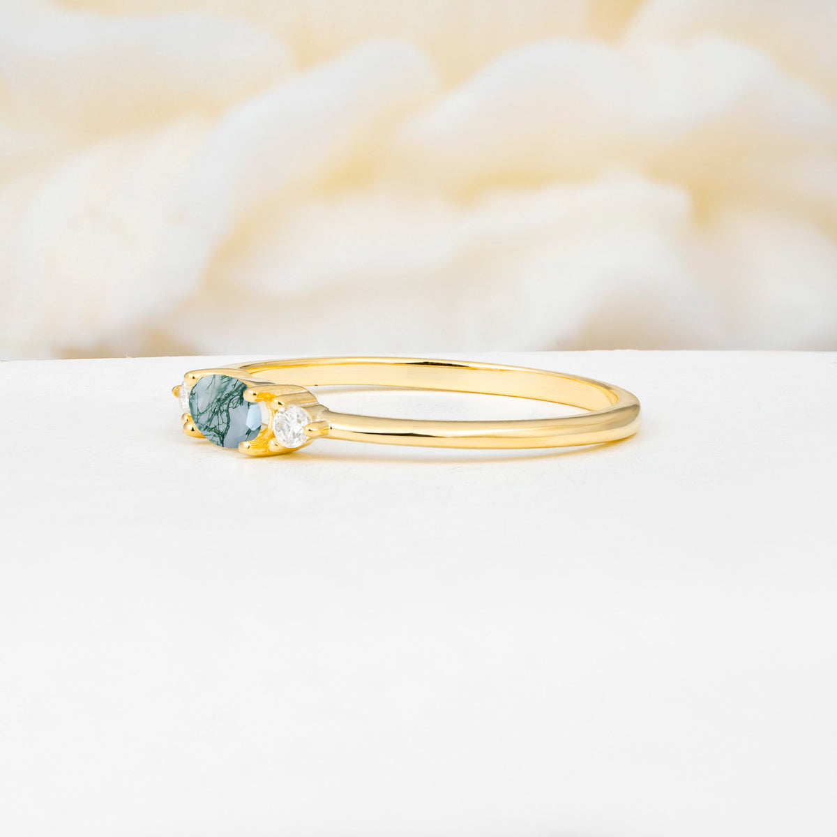 SR13313 Moss Agate Ring - White-Gold