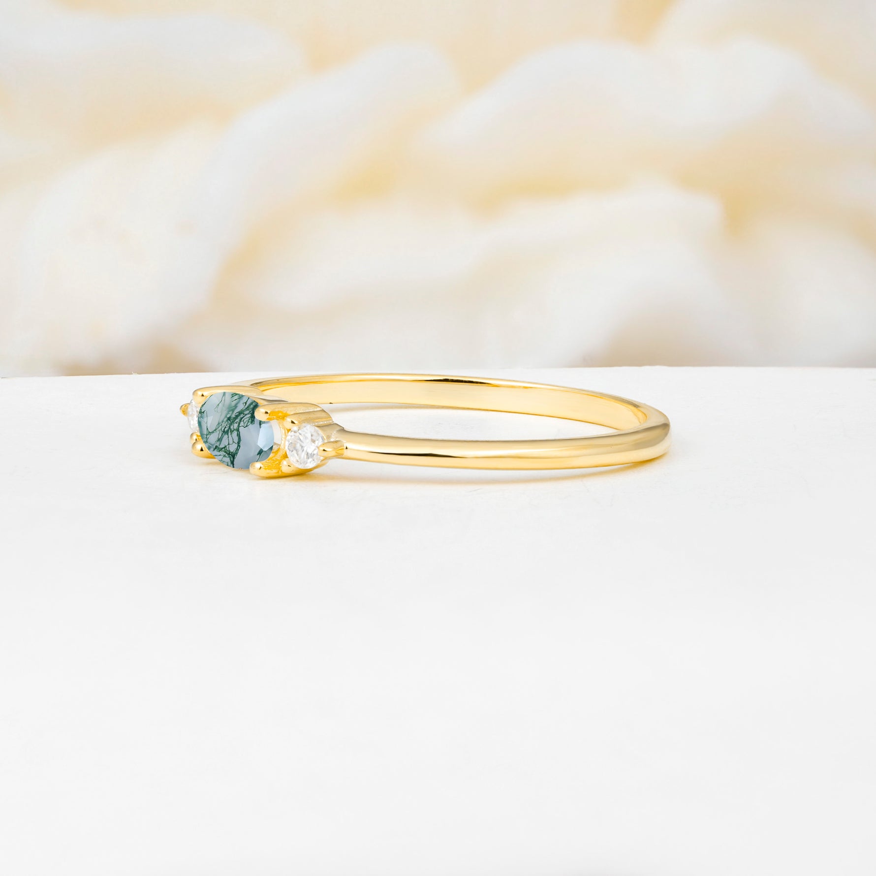 SR13313 Moss Agate Ring - White-Gold