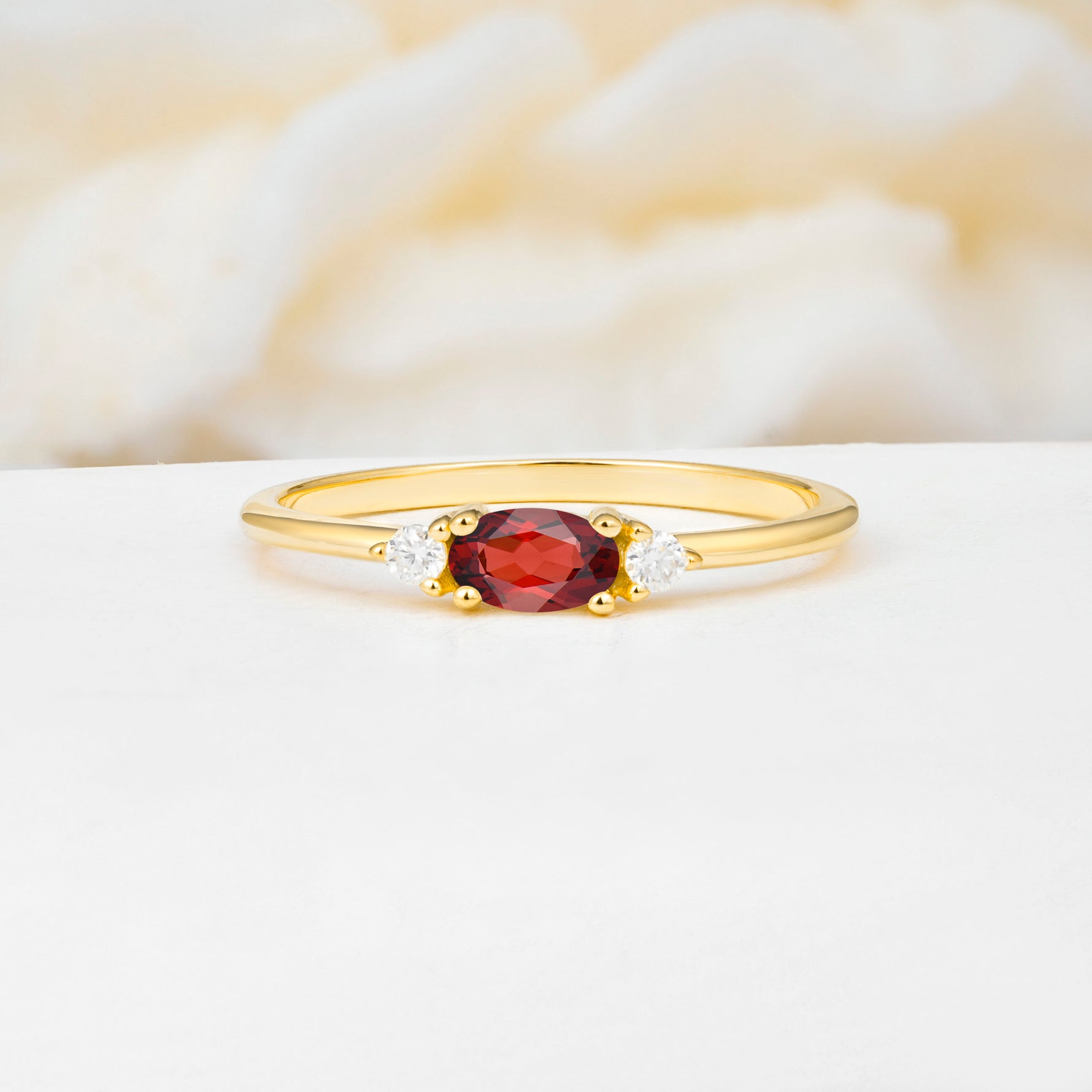 SR13313 Garnet Ring - Yellow-Gold