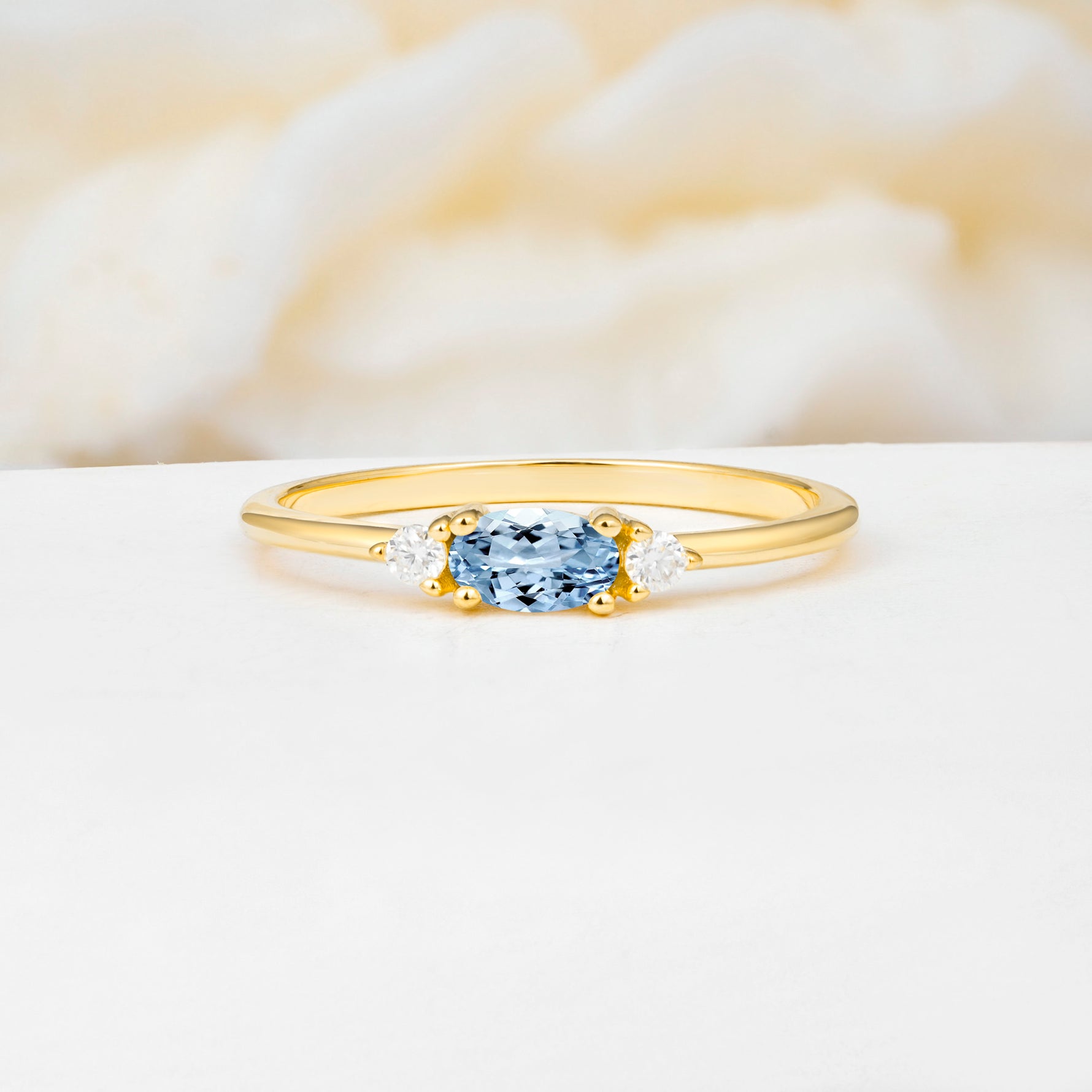 SR13313 Aquamarine Ring - Yellow-Gold