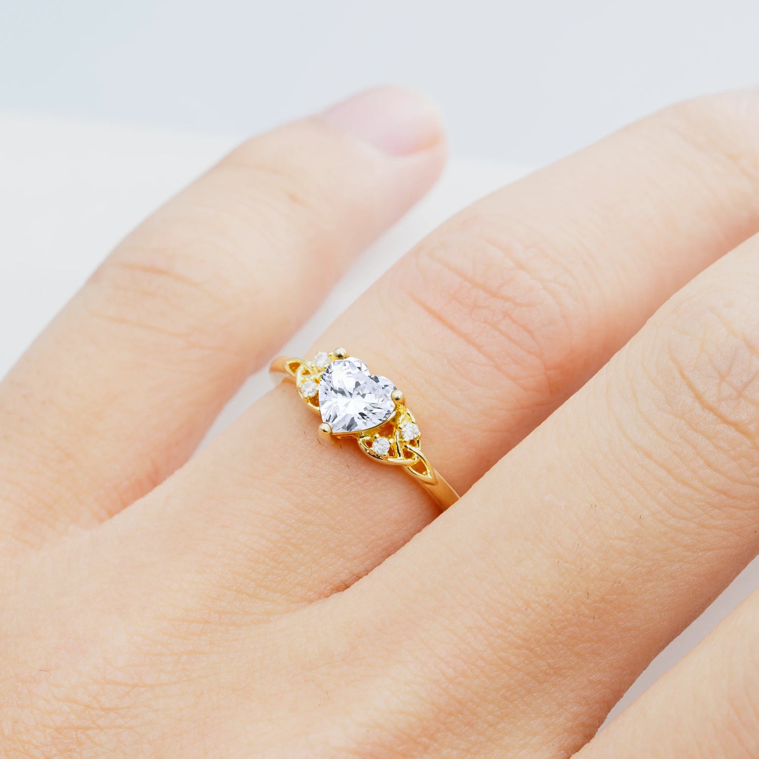 Vintage Heart-Shaped Moissanite Ring with Side Stone