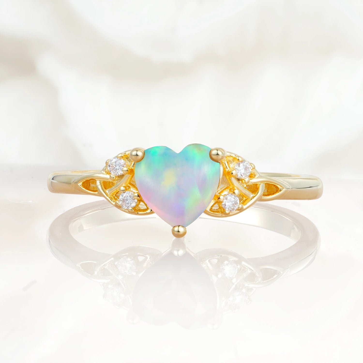 Vintage Heart-Shaped Opal Ring with Side Stone