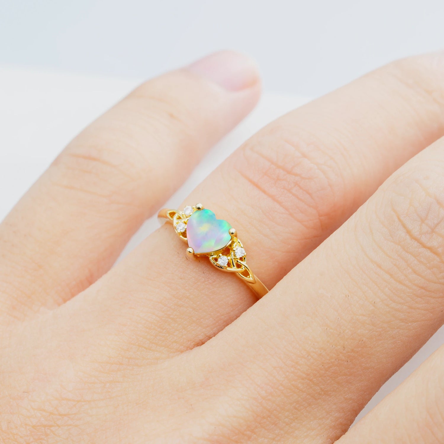 Vintage Heart-Shaped Opal Ring with Side Stone