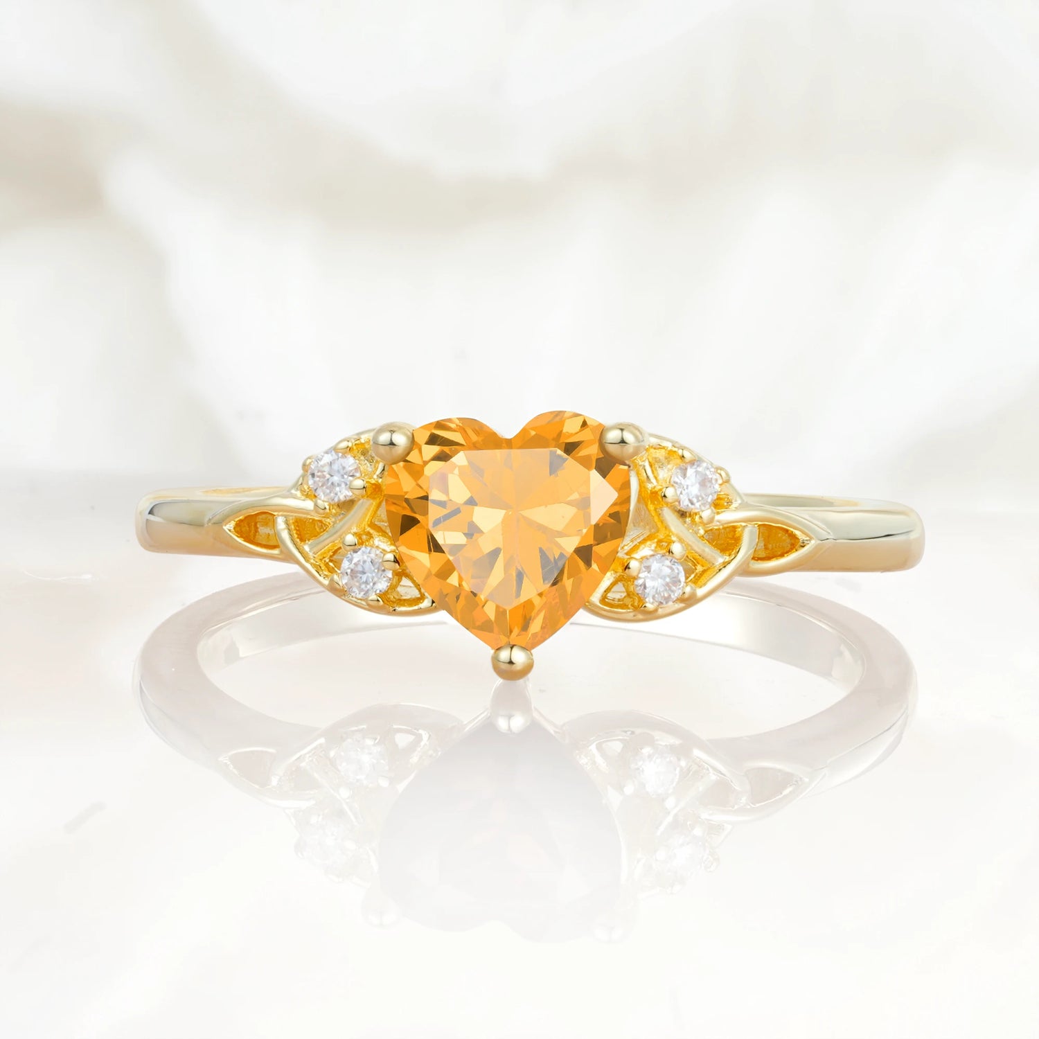 Vintage Heart-Shaped Citrine Ring with Side Stone