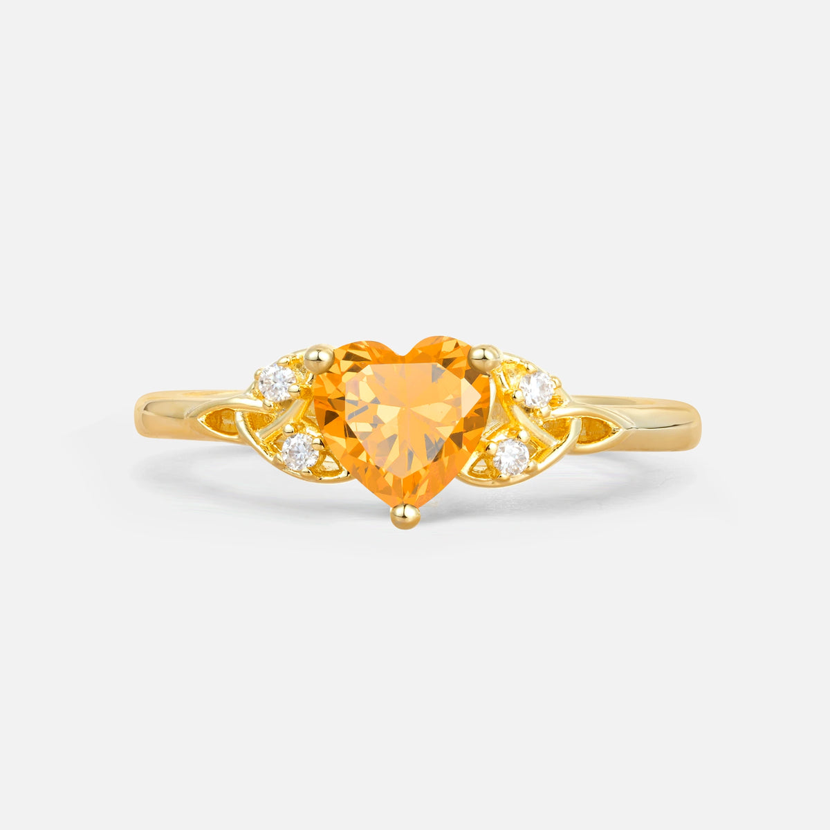 Vintage Heart-Shaped Citrine Ring with Side Stone