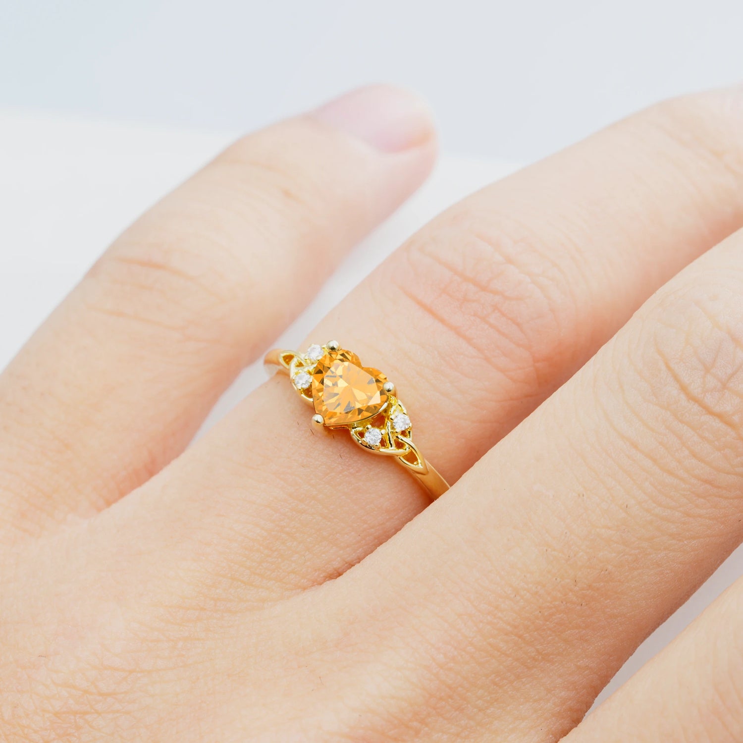 Vintage Heart-Shaped Citrine Ring with Side Stone