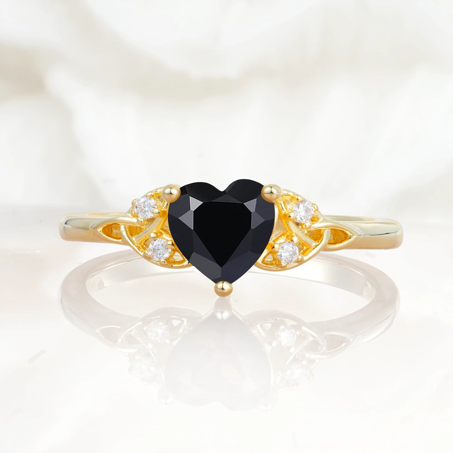 Vintage Heart-Shaped Black Onyx Ring with Side Stone