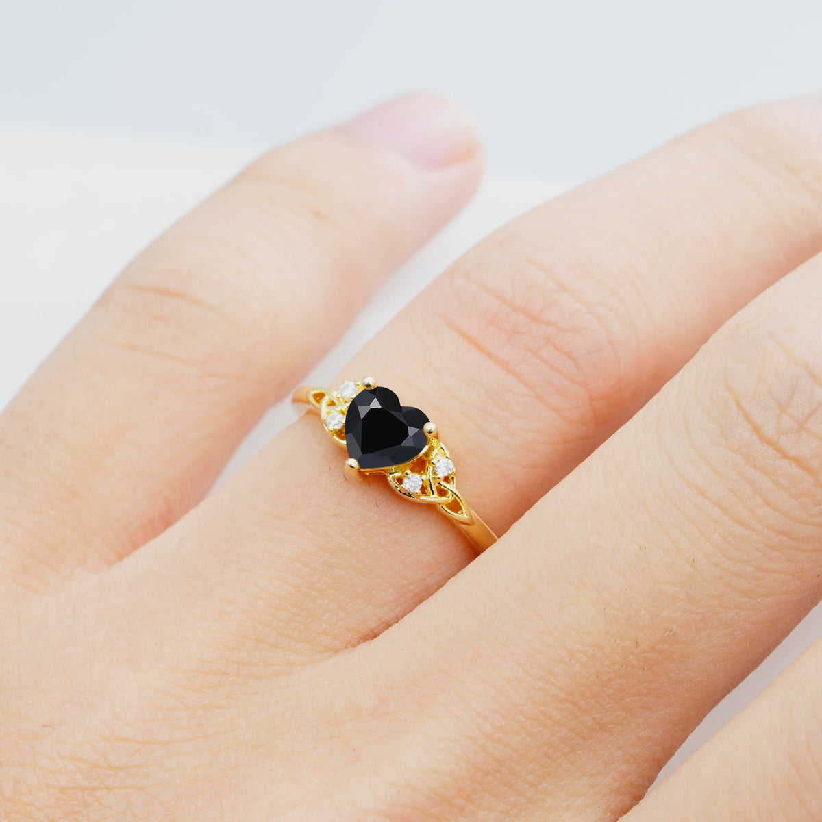 Vintage Heart-Shaped Black Onyx Ring with Side Stone