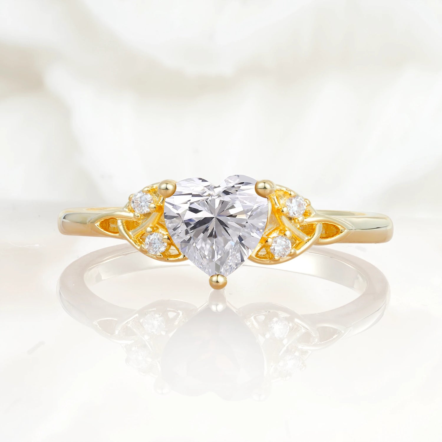 Vintage Heart-Shaped Lab Diamond Ring with Side Stone