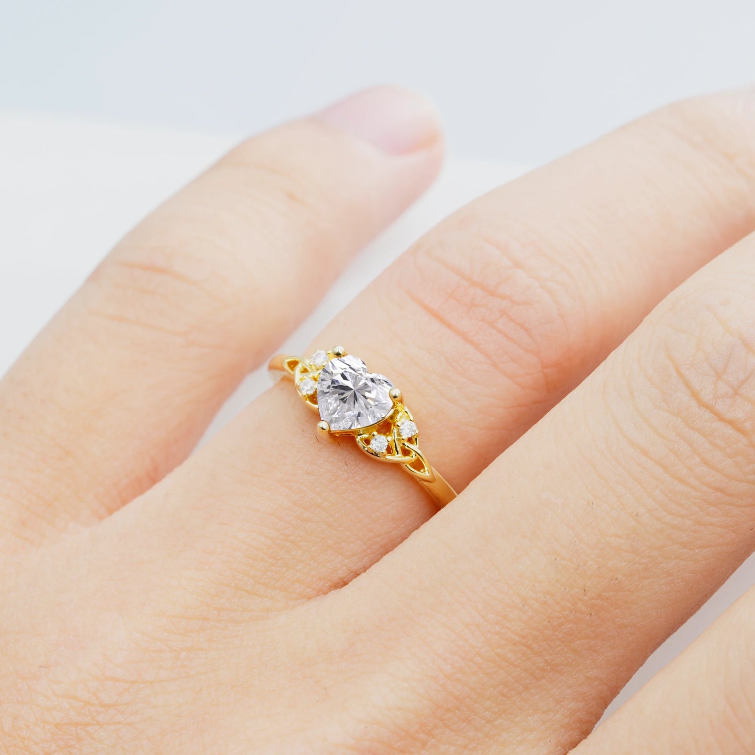 Vintage Heart-Shaped Lab Diamond Ring with Side Stone