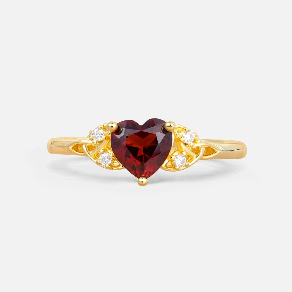 Vintage Heart-Shaped Garnet Ring with Side Stone