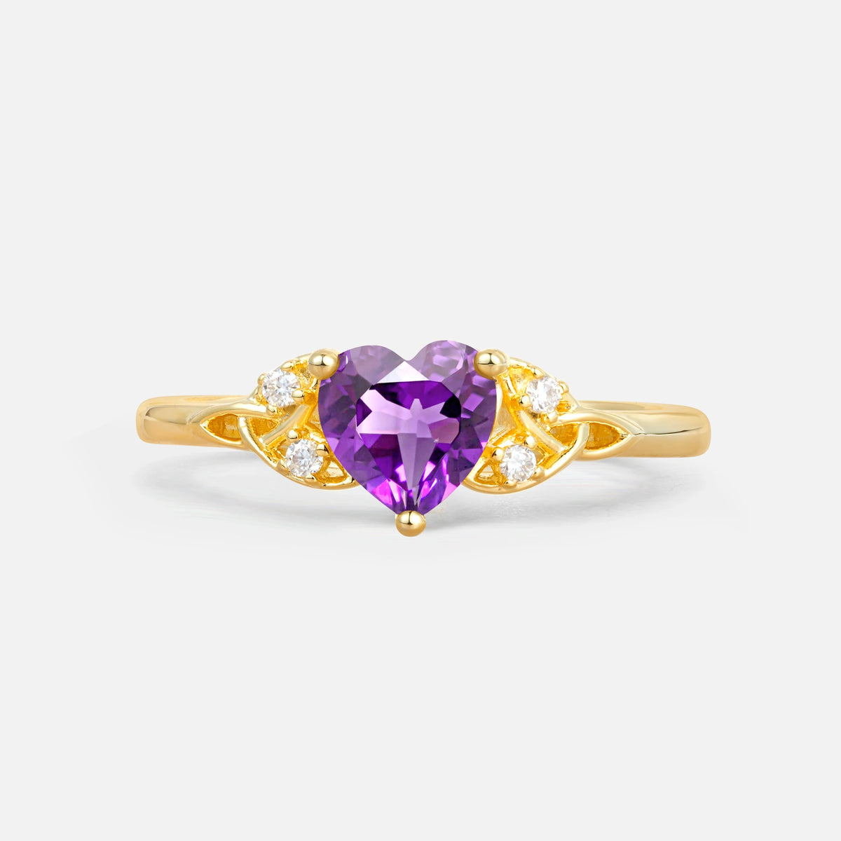 Vintage Heart-Shaped Amethyst Ring with Side Stone