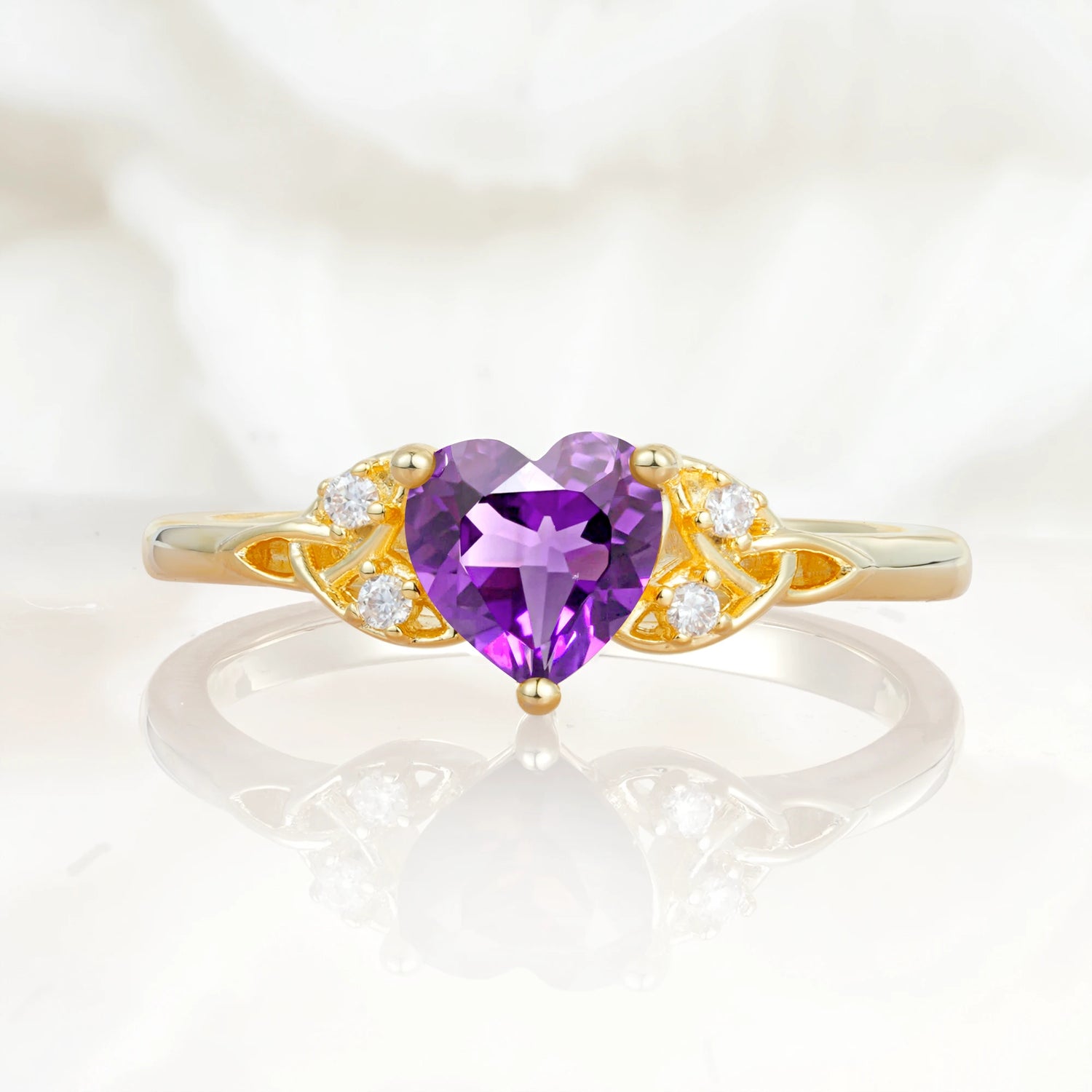 Vintage Heart-Shaped Amethyst Ring with Side Stone