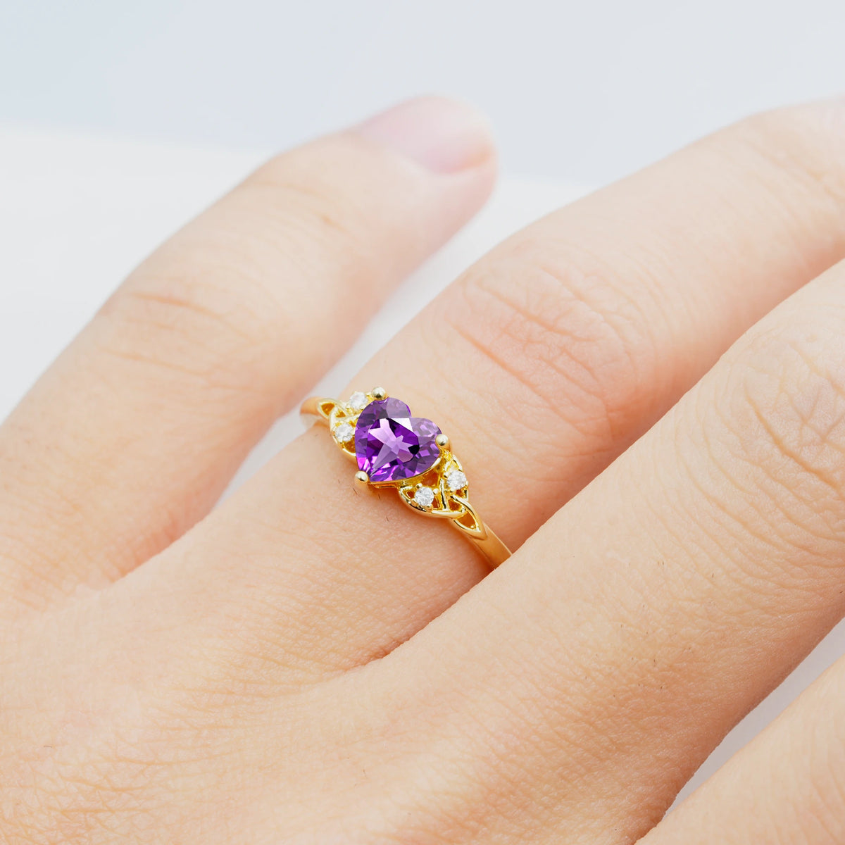 Vintage Heart-Shaped Amethyst Ring with Side Stone