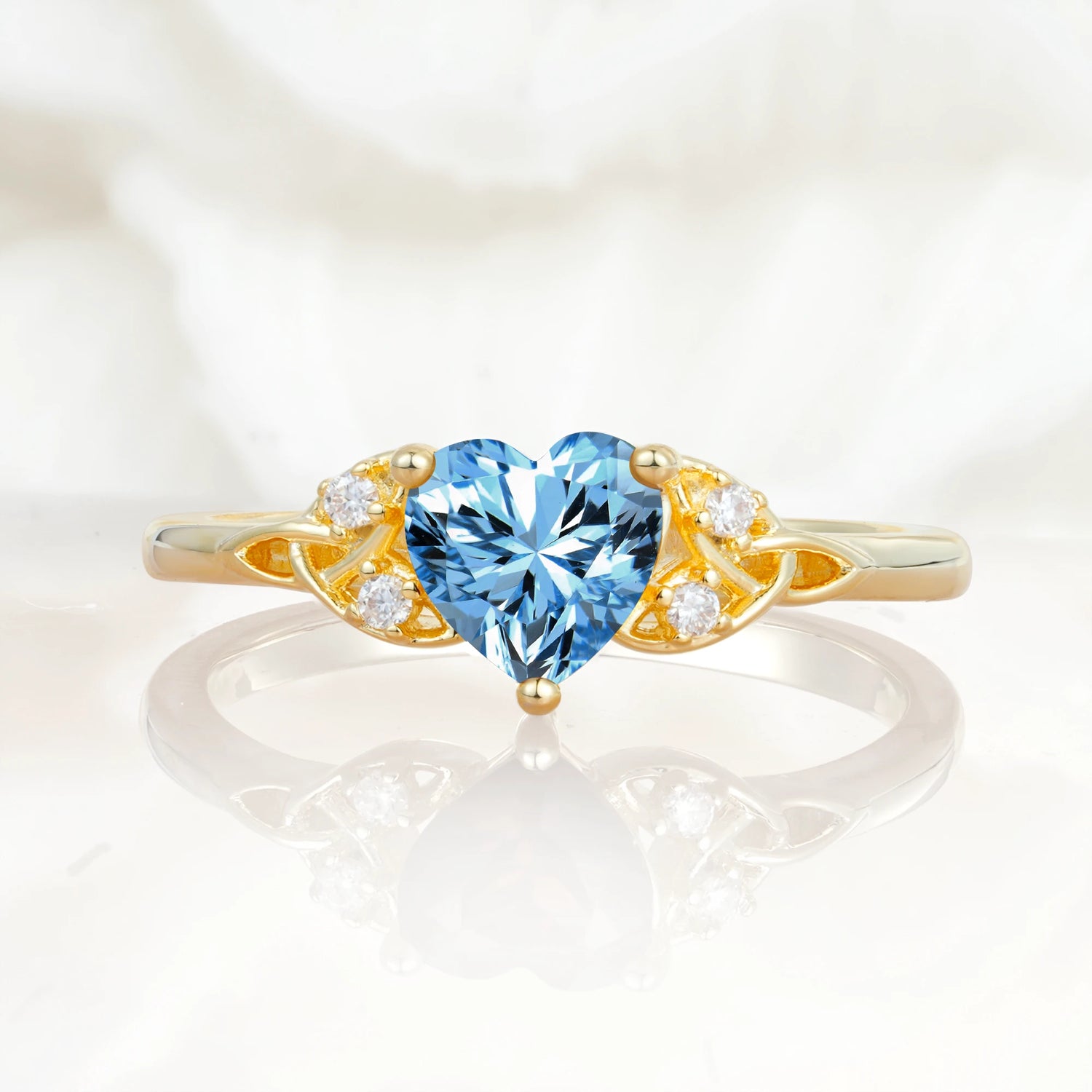 Vintage Heart-Shaped Aquamarine Ring with Side Stone