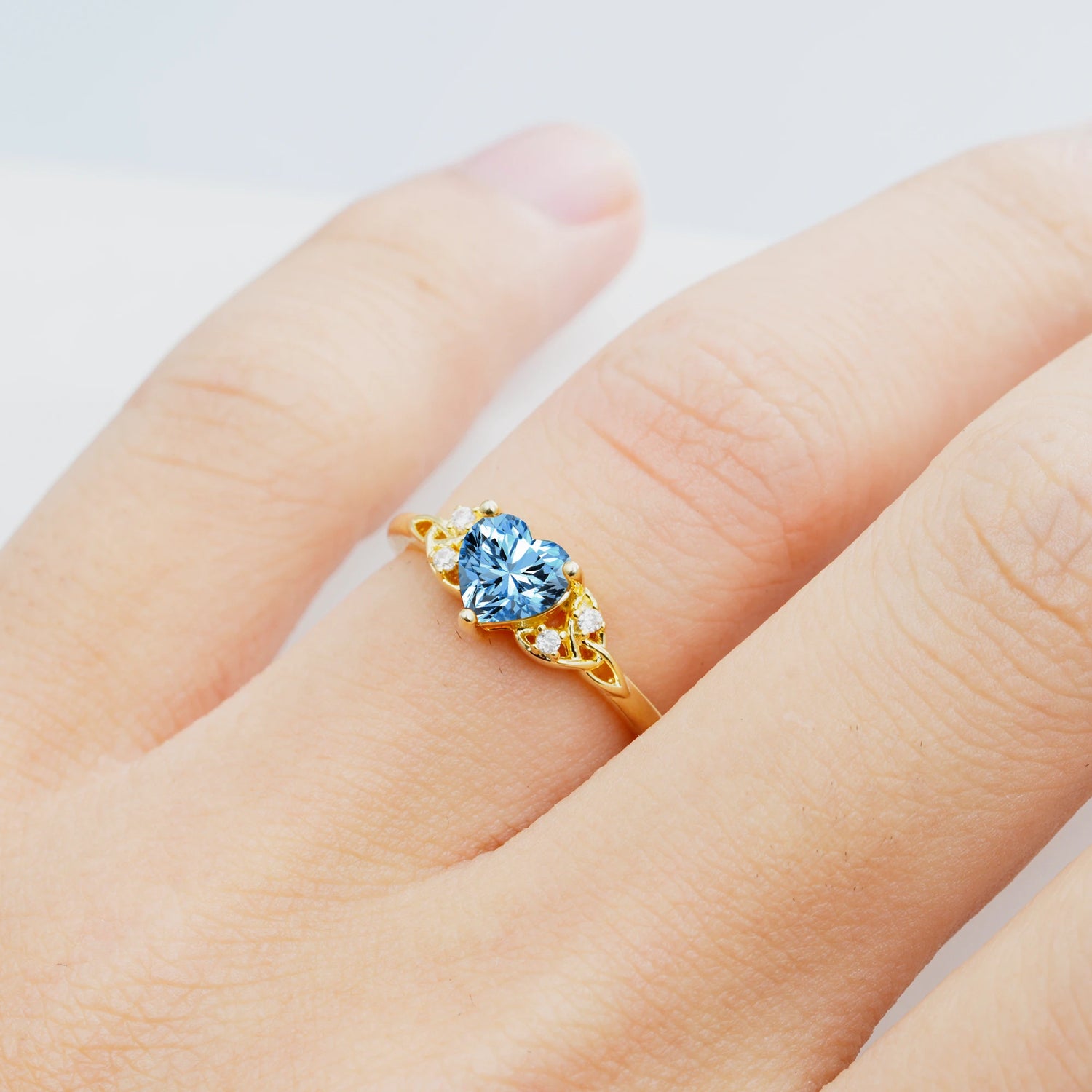 Vintage Heart-Shaped Aquamarine Ring with Side Stone