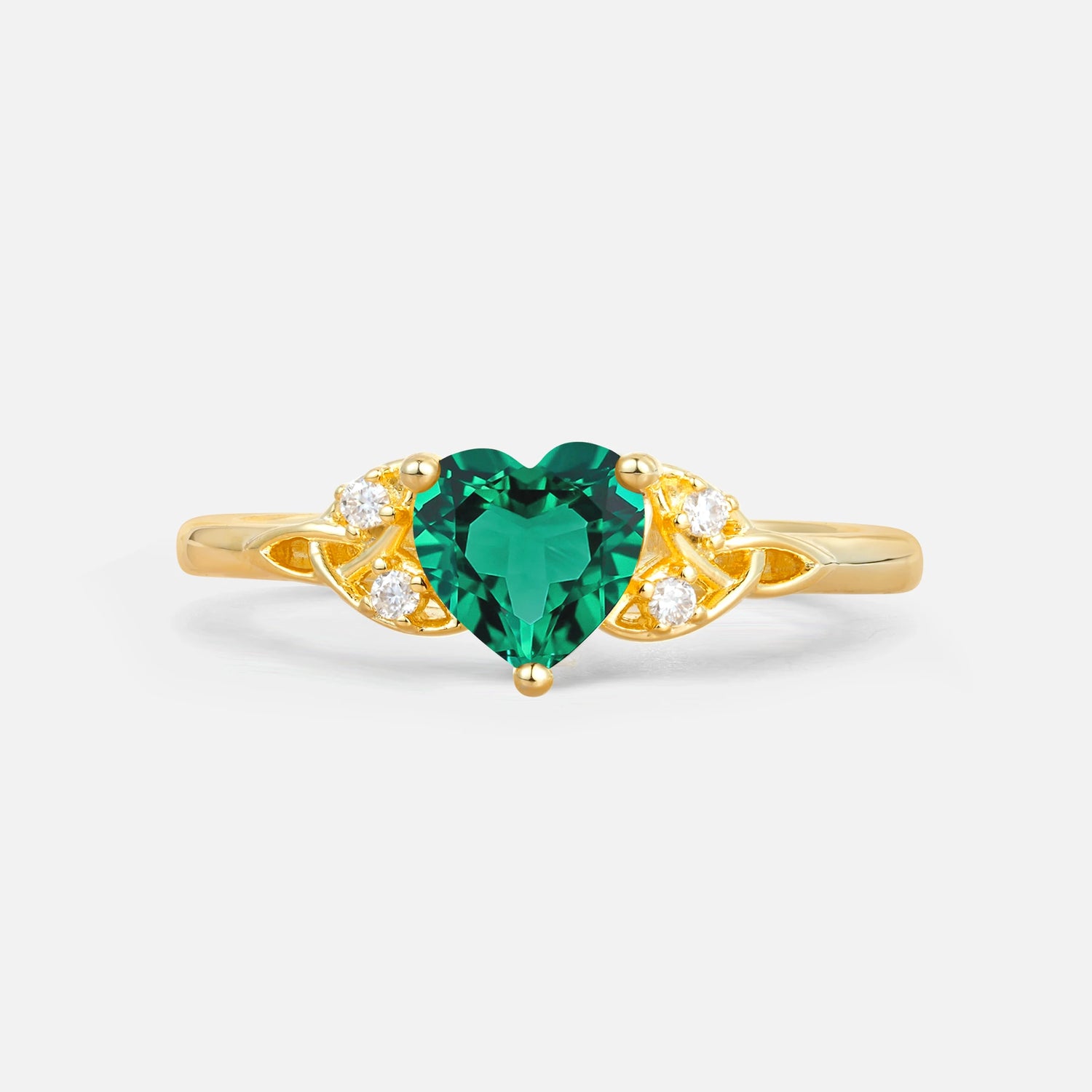Vintage Heart-Shaped Emerald Ring with Side Stone