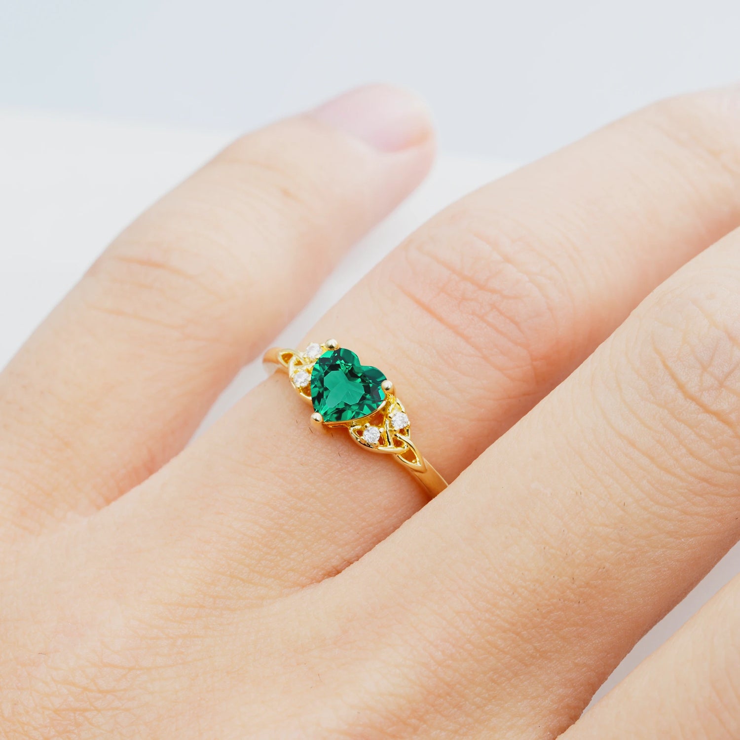 Vintage Heart-Shaped Emerald Ring with Side Stone