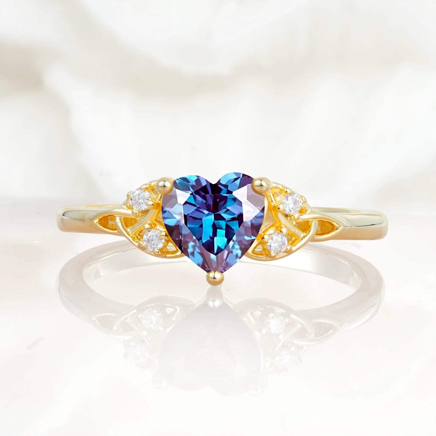 Vintage Heart-Shaped Alexandrite Ring with Side Stone