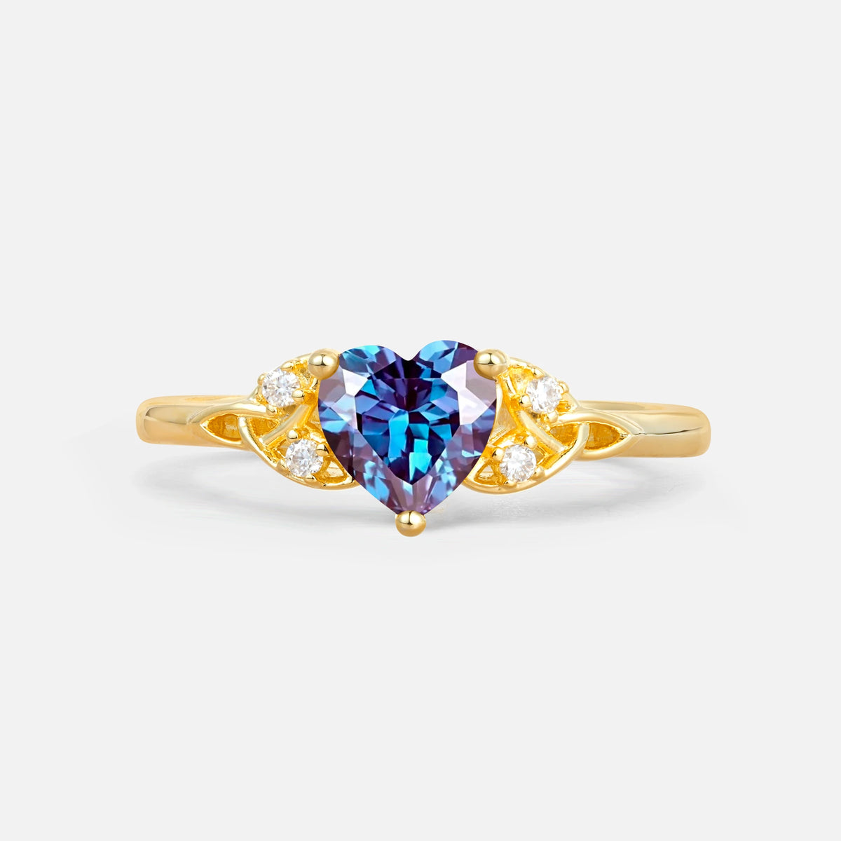 Vintage Heart-Shaped Alexandrite Ring with Side Stone
