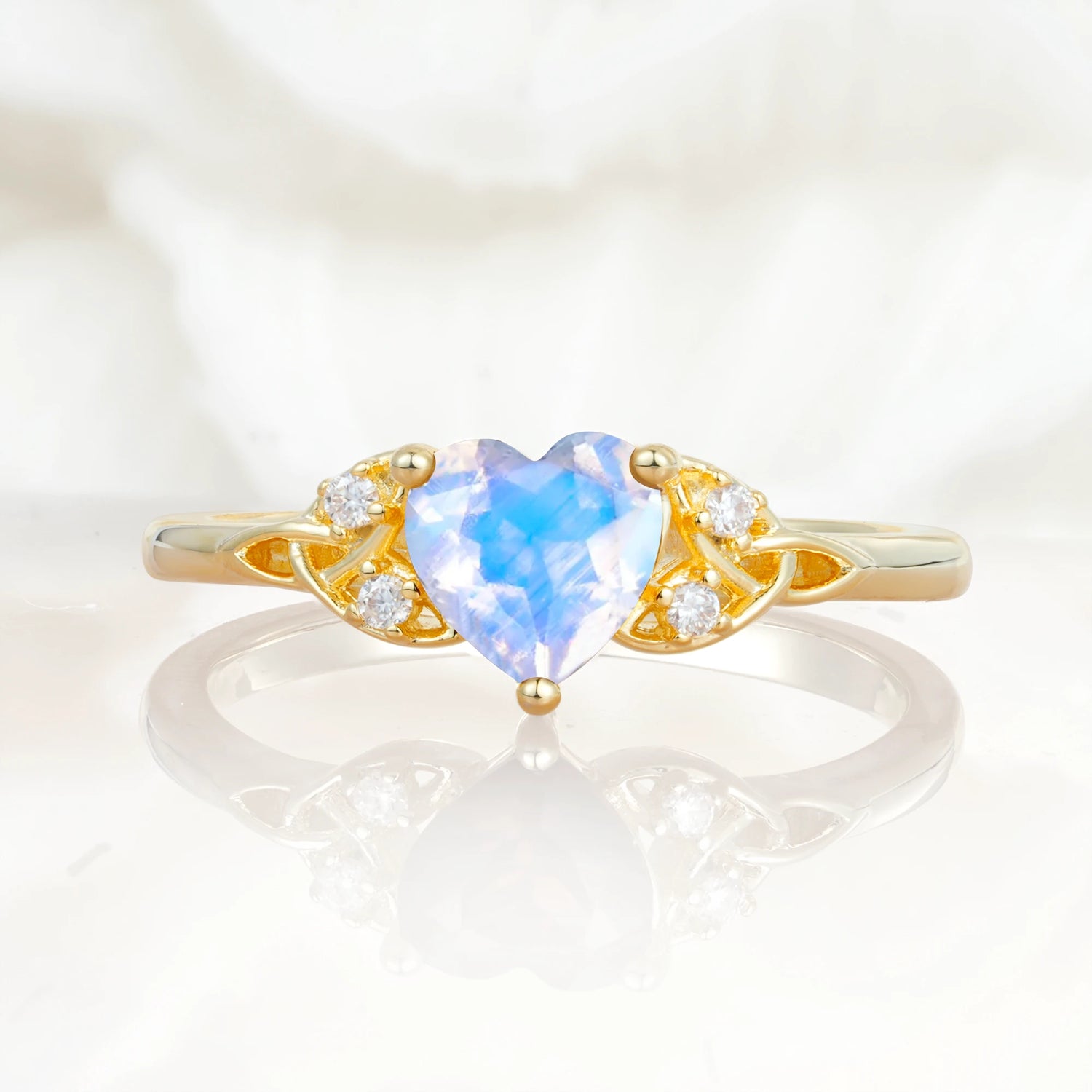 Vintage Heart-Shaped Moonstone Ring with Side Stone