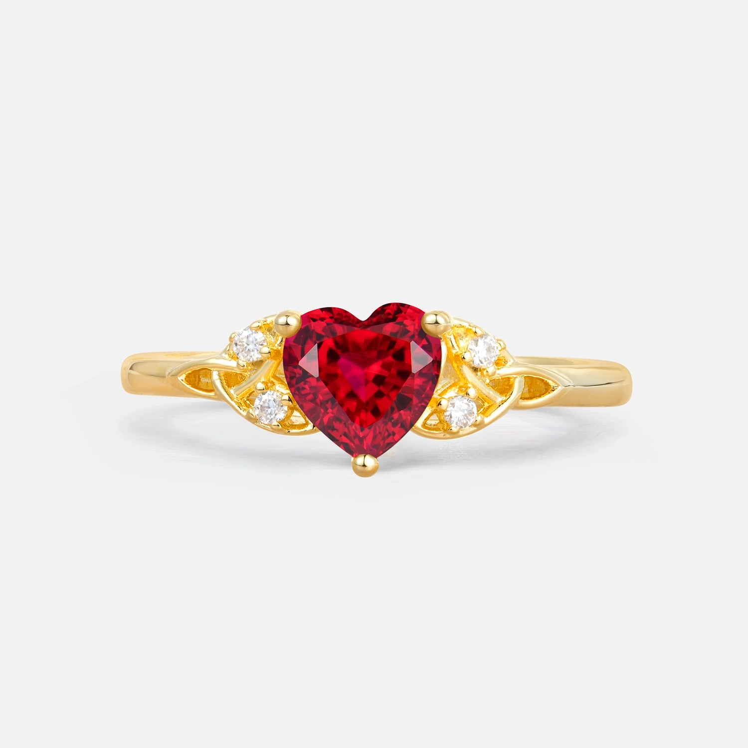 Vintage Heart-Shaped Ruby Ring with Side Stone