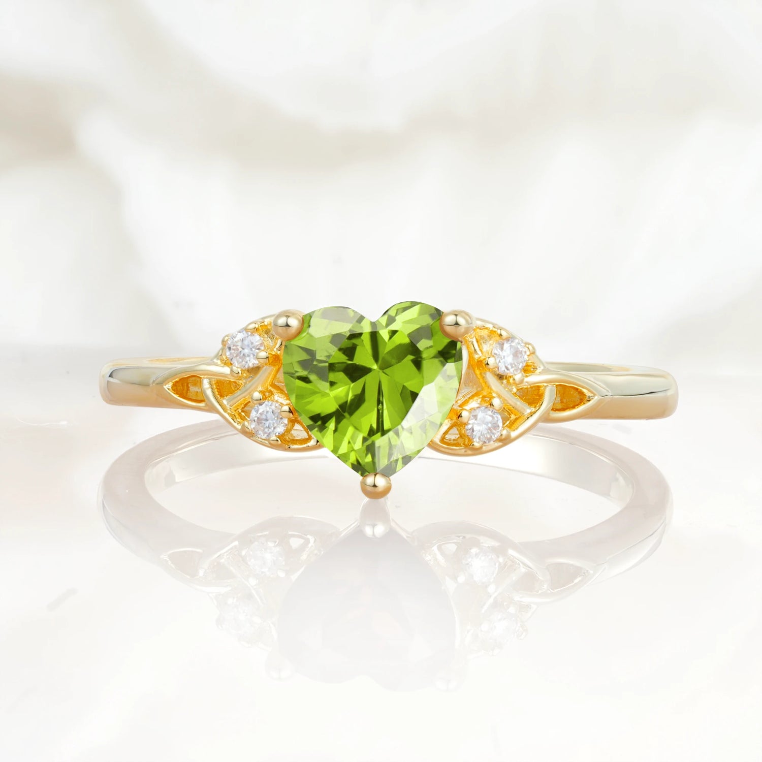 Vintage Heart-Shaped Peridot Ring with Side Stone