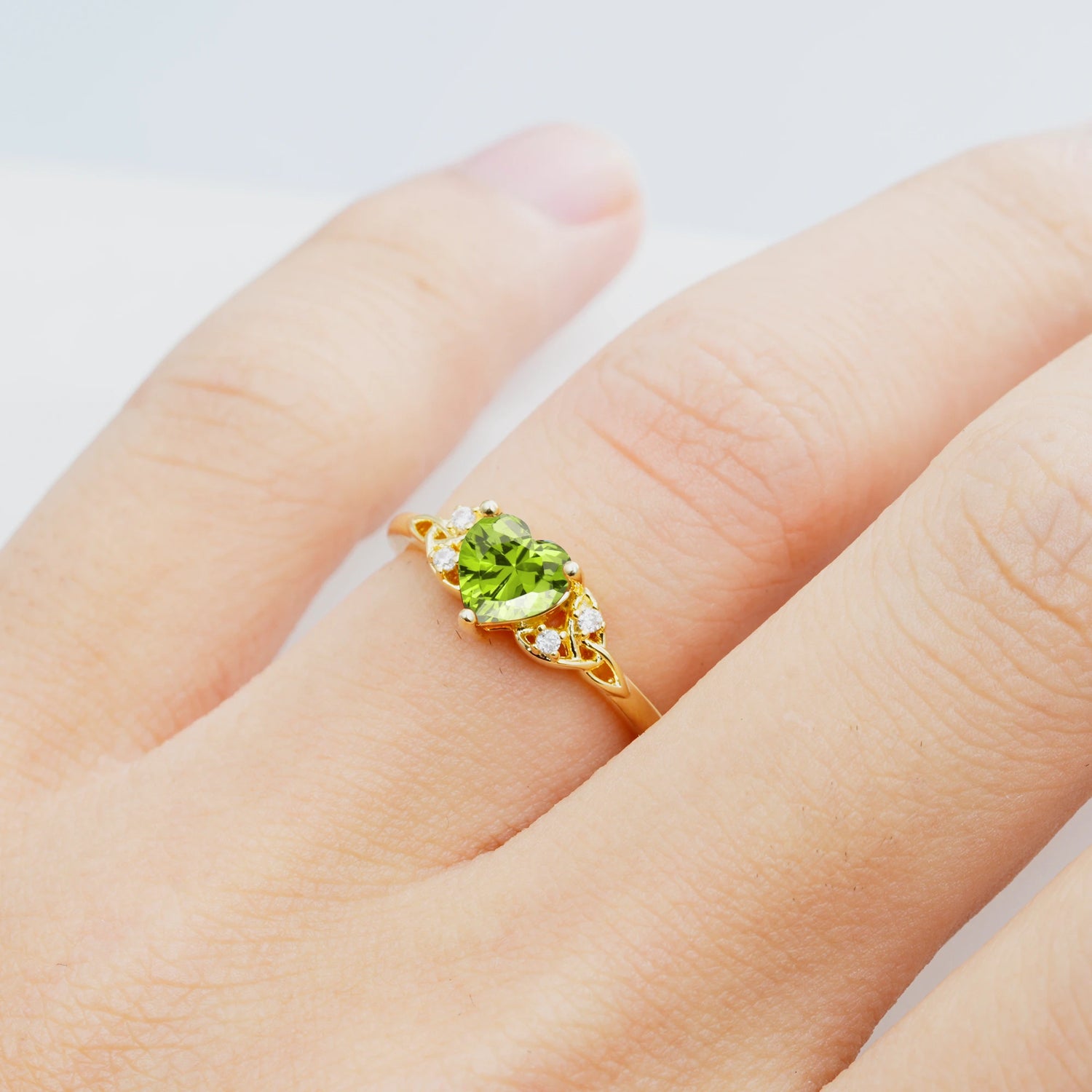 Vintage Heart-Shaped Peridot Ring with Side Stone