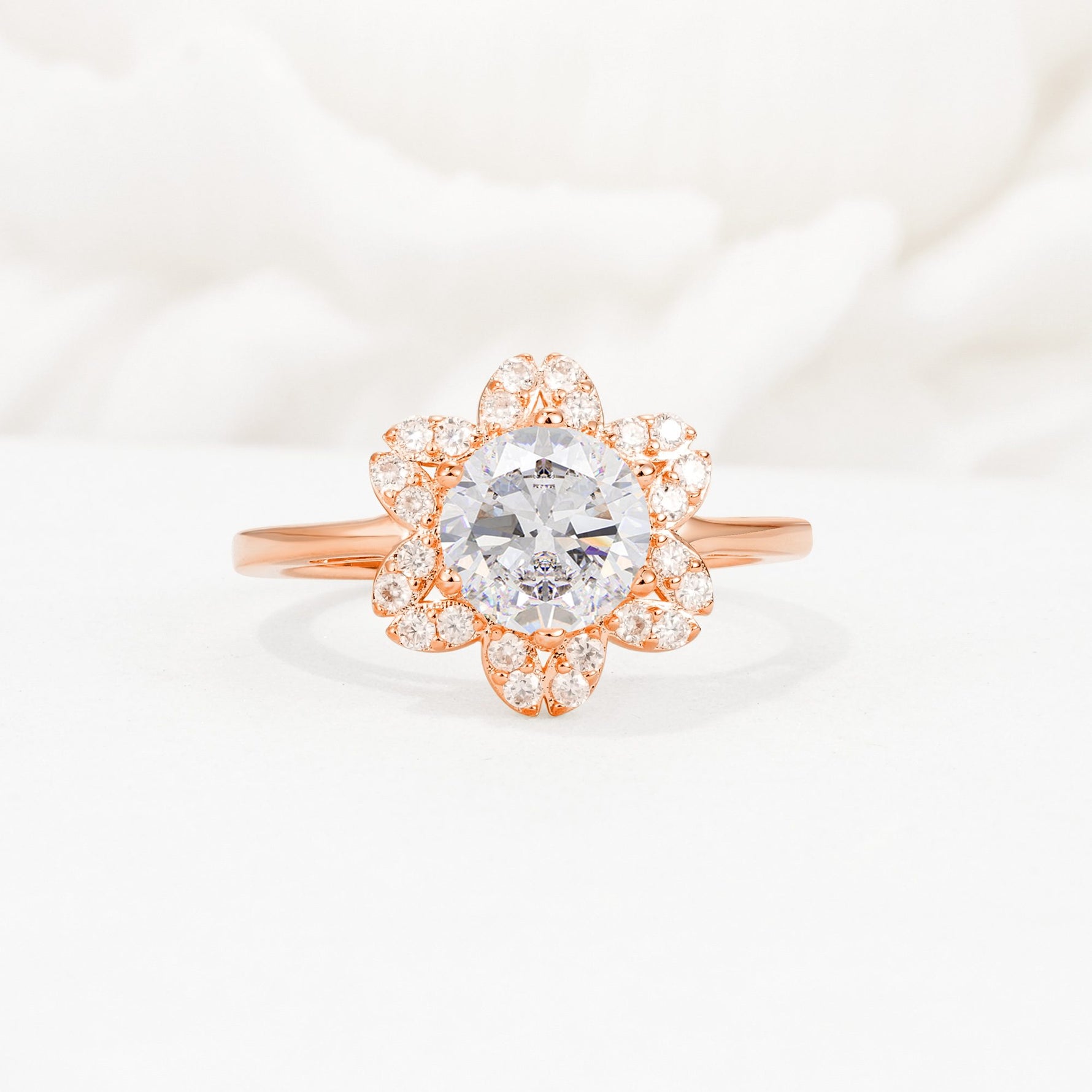 Round Cut Moissanite Floral Cluster Halo Engagement Ring - Additional view