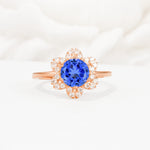 Round Cut Sapphire Floral Cluster Halo Engagement Ring - Additional view