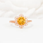 Round Cut Citrine Floral Cluster Halo Engagement Ring - Additional view