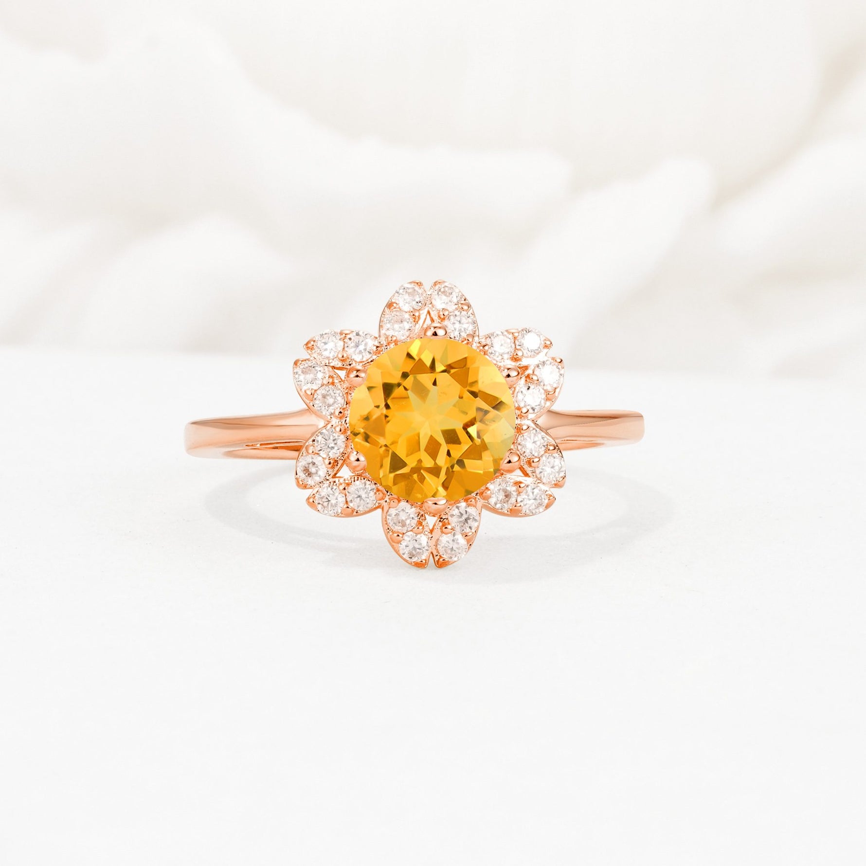 Round Cut Citrine Floral Cluster Halo Engagement Ring - Additional view