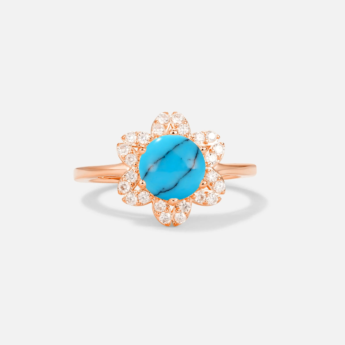 Round Cut Turquoise Floral Cluster Halo Engagement Ring - Additional view