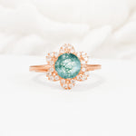 Round Cut Moss Agate Floral Cluster Halo Engagement Ring - Additional view