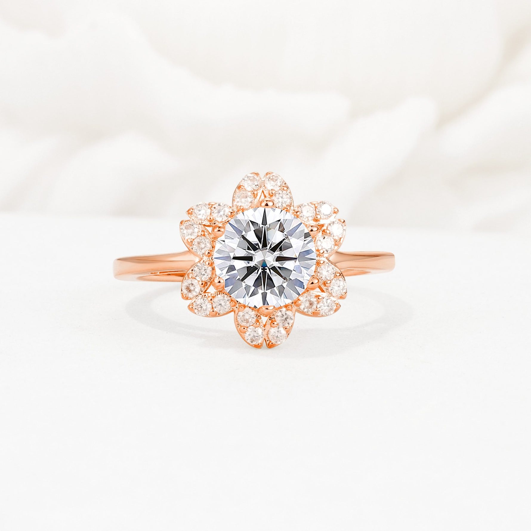 Round Cut Lab Diamond Floral Cluster Halo Engagement Ring - Additional view