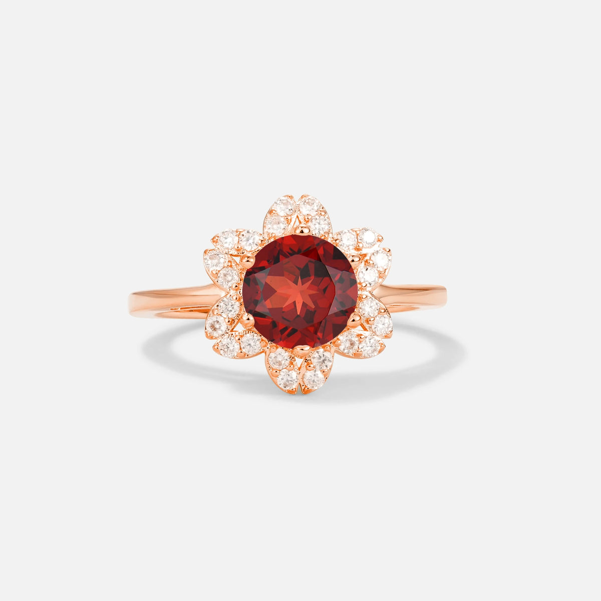 Round Cut Garnet Floral Cluster Halo Engagement Ring - Additional view