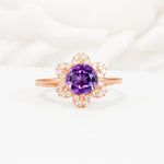 Round Cut Amethyst Floral Cluster Halo Engagement Ring - Additional view