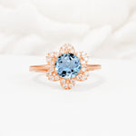 Round Cut Aquamarine Floral Cluster Halo Engagement Ring - Additional view