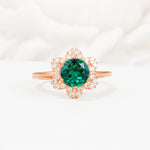 Round Cut Emerald Floral Cluster Halo Engagement Ring - Additional view