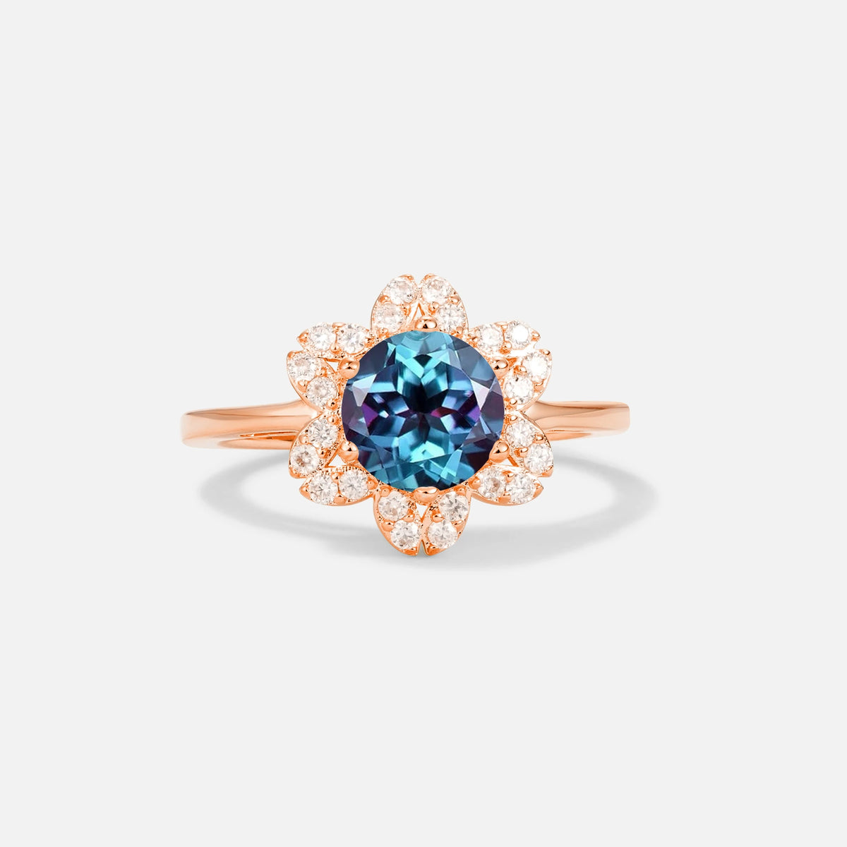 Round Cut Alexandrite Floral Cluster Halo Engagement Ring - Additional view