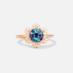 Round Cut Alexandrite Floral Cluster Halo Engagement Ring - Additional view