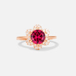 Round Cut Ruby Floral Cluster Halo Engagement Ring - Additional view