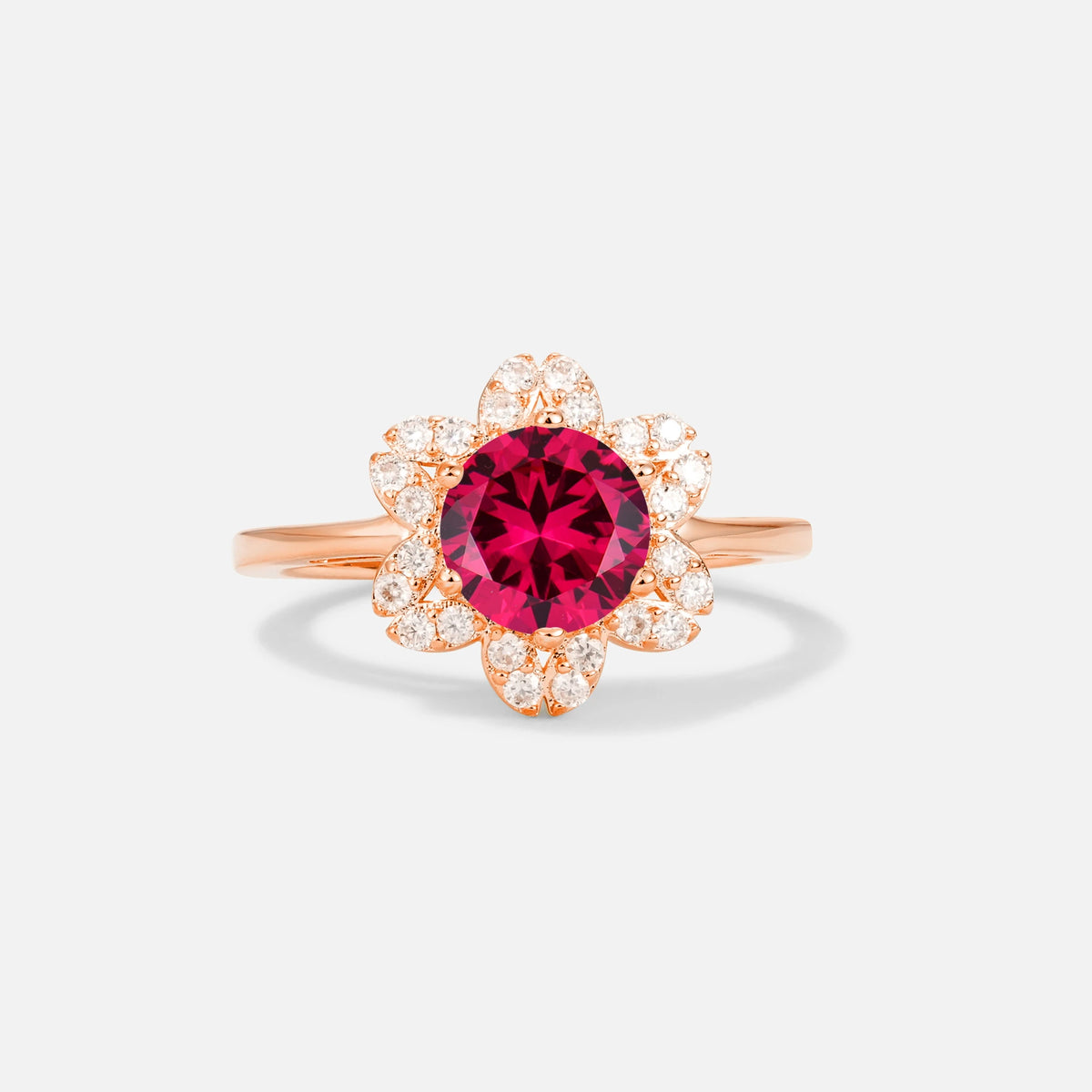 Round Cut Ruby Floral Cluster Halo Engagement Ring - Additional view