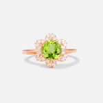 Round Cut Peridot Floral Cluster Halo Engagement Ring - Additional view