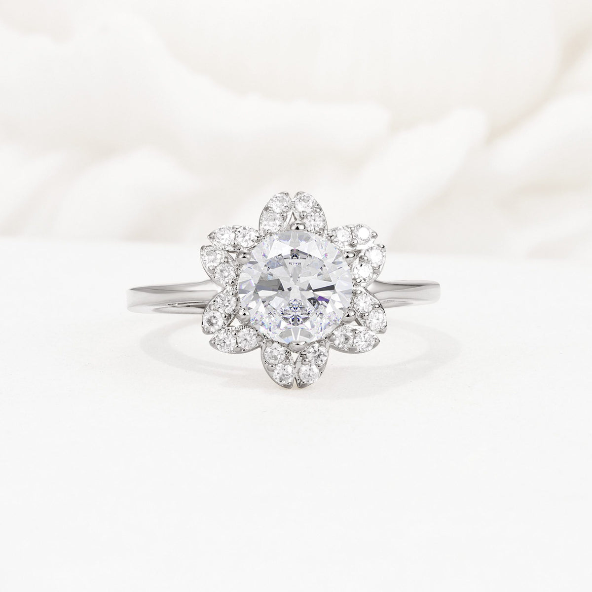 Round Cut Moissanite Floral Cluster Halo Engagement Ring - Additional view