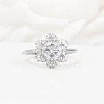 Round Cut Moissanite Floral Cluster Halo Engagement Ring - Additional view