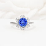 Round Cut Sapphire Floral Cluster Halo Engagement Ring - Additional view