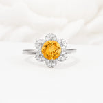 Round Cut Citrine Floral Cluster Halo Engagement Ring - Additional view