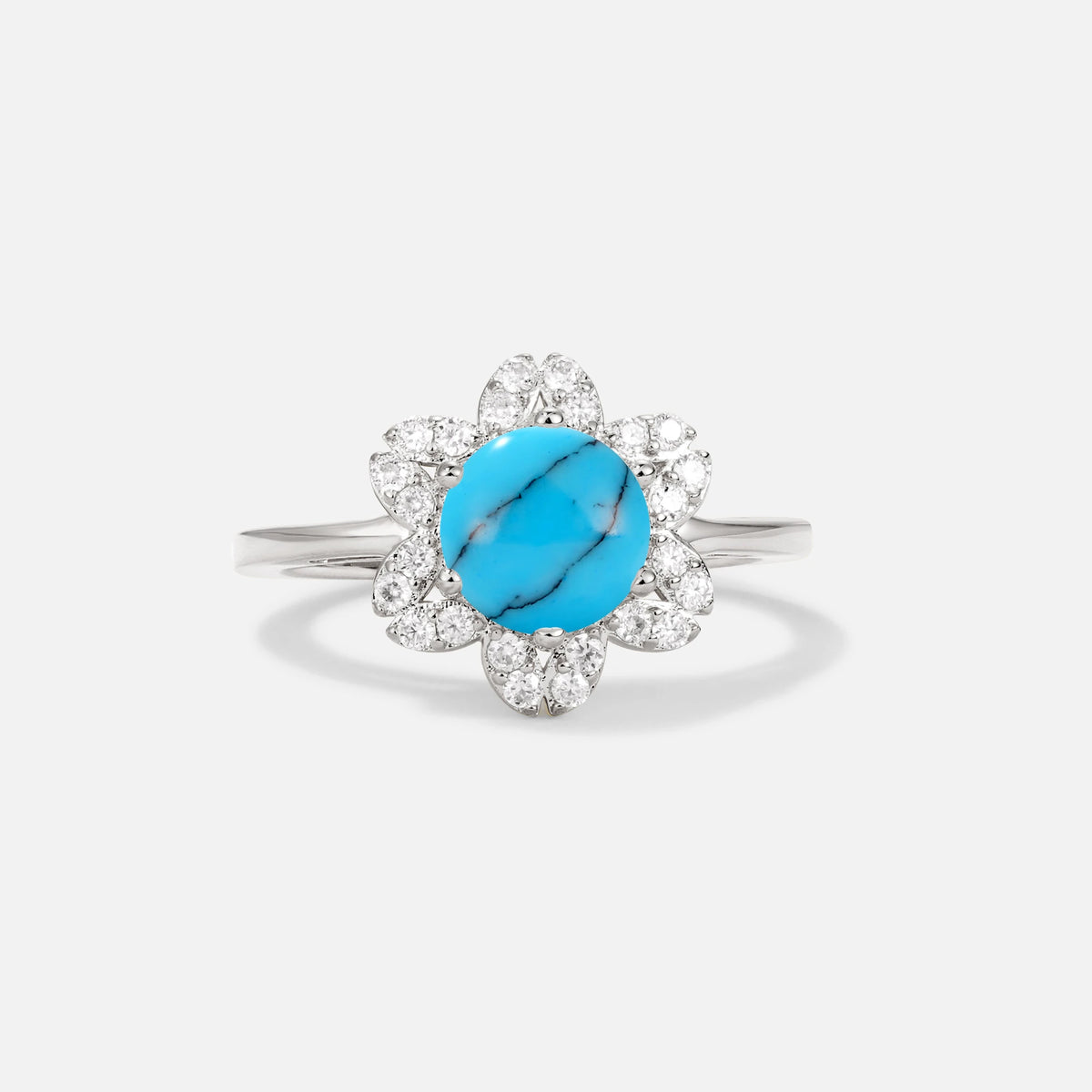 Round Cut Turquoise Floral Cluster Halo Engagement Ring - Additional view